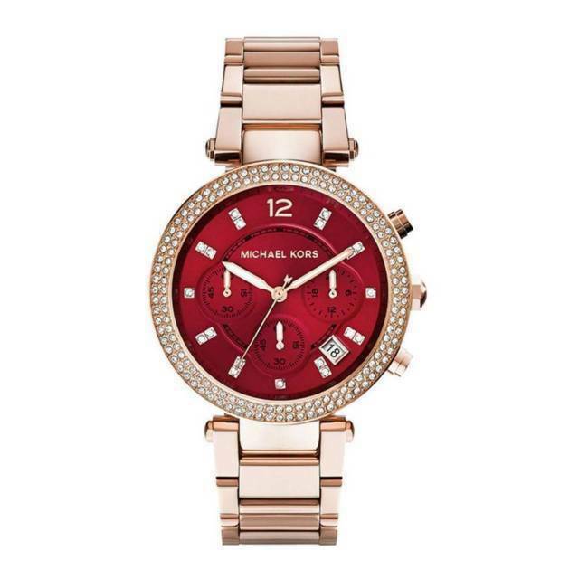 Michael Kors Parker Chronograph Red Dial Gold Ladies Watch MK6106