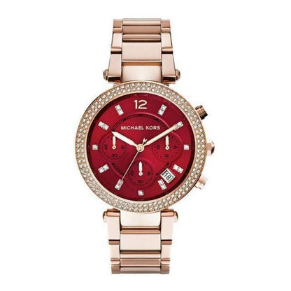 Michael Kors Parker Chronograph Red Dial Gold Ladies Watch MK6106
