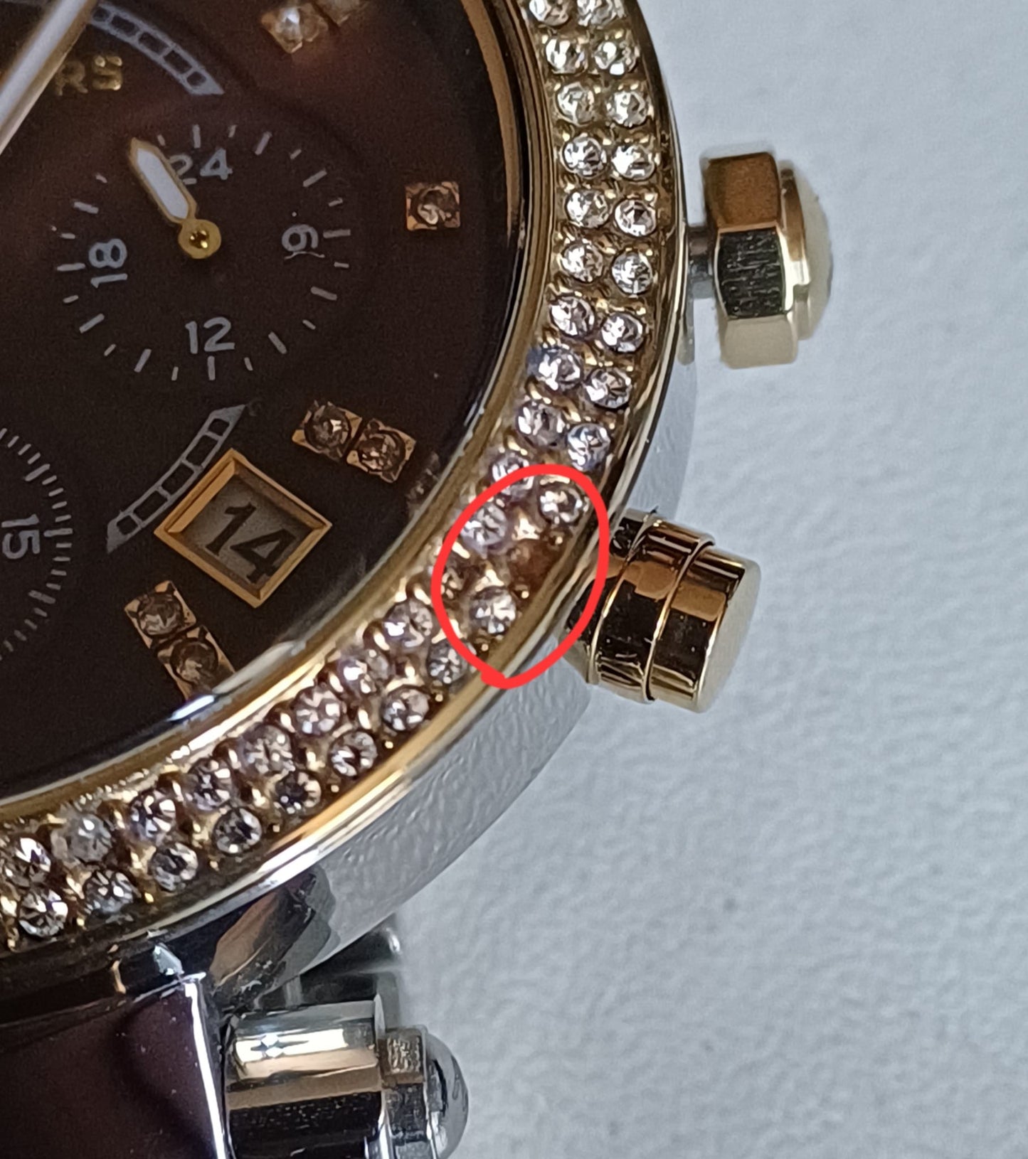 Michael Kors Parker Chronograph Brown Dial Two Tone Steel Strap Women's Watch MK6118 (DEFECT)