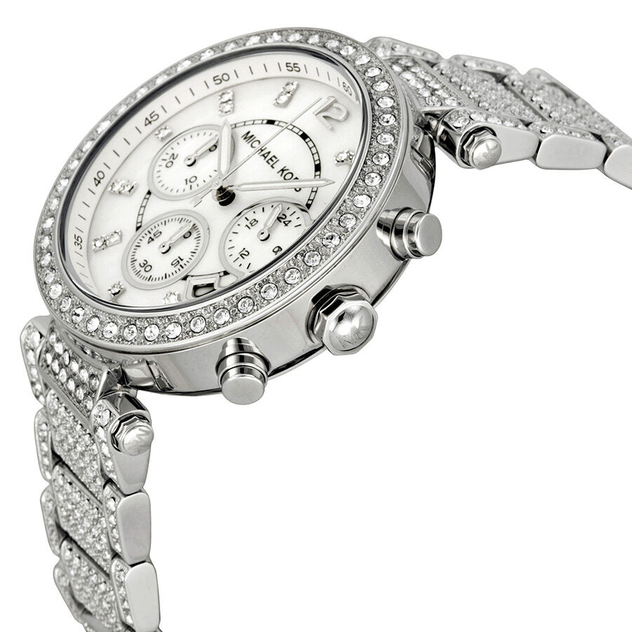 Michael Kors Parker Silver-Tone Crystal Chronograph Women's Watch - MK5572