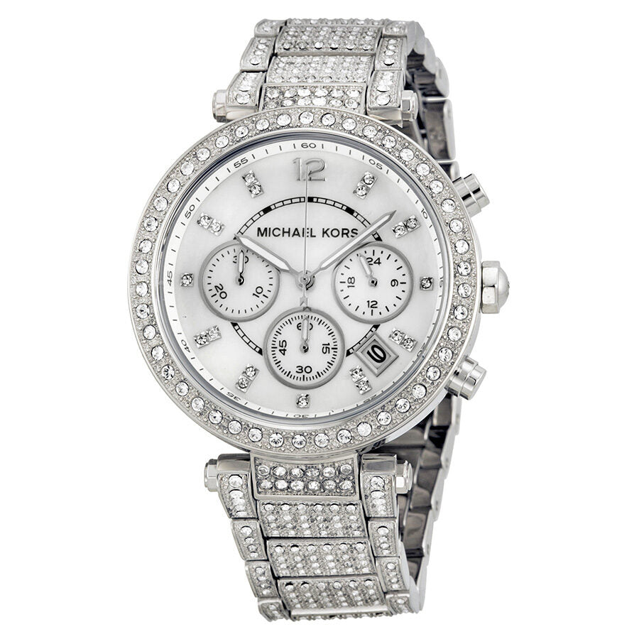 Michael Kors Parker Silver-Tone Crystal Chronograph Women's Watch - MK5572