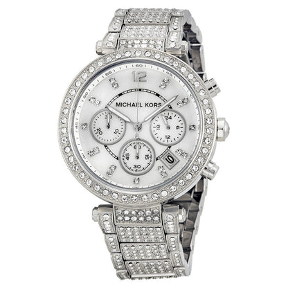 Michael Kors Parker Silver-Tone Crystal Chronograph Women's Watch - MK5572