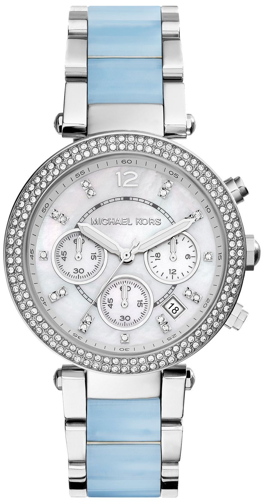 Michael Kors Parker White Dial Silver and Blue Acetate Women's Watch - MK6138