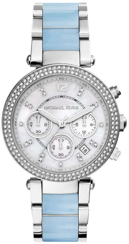 Michael Kors Parker White Dial Silver and Blue Acetate Women's Watch - MK6138
