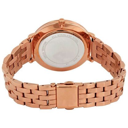 Back of Michael Kors Pyper watch showing stainless steel case back and bracelet clasp