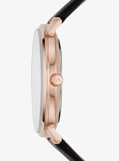 Michael Kors Pyper White Dial Black Genuine Leather Women's Watch - MK2834