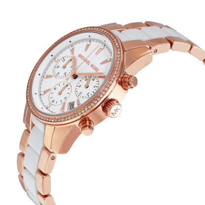 Michael Kors Ritz Chronograph White Dial Rose Gold and Acetate Women's Watch - MK6324