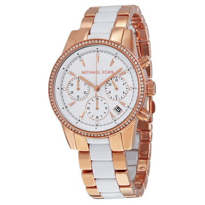 Michael Kors Ritz Chronograph White Dial Rose Gold and Acetate Women's Watch - MK6324