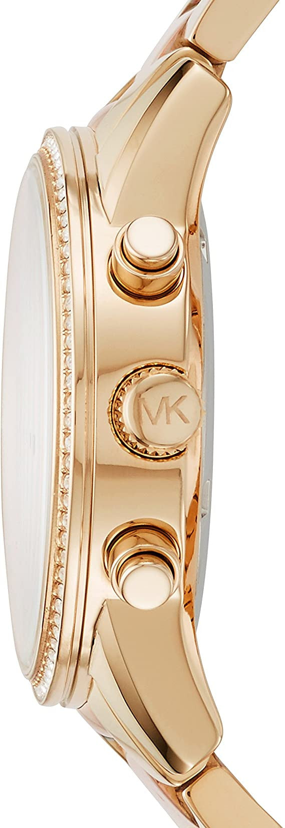 Side view of Michael Kors Ritz chronograph watch showing case profile and crown