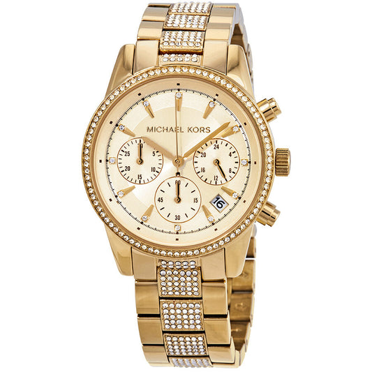 Michael Kors Ritz Pave Chronograph Gold Women's Watch - MK6484