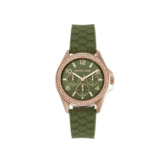 Michael Kors Mini Pilot Rose Gold-Tone Olive Green silicone Women's Watch - MK7421