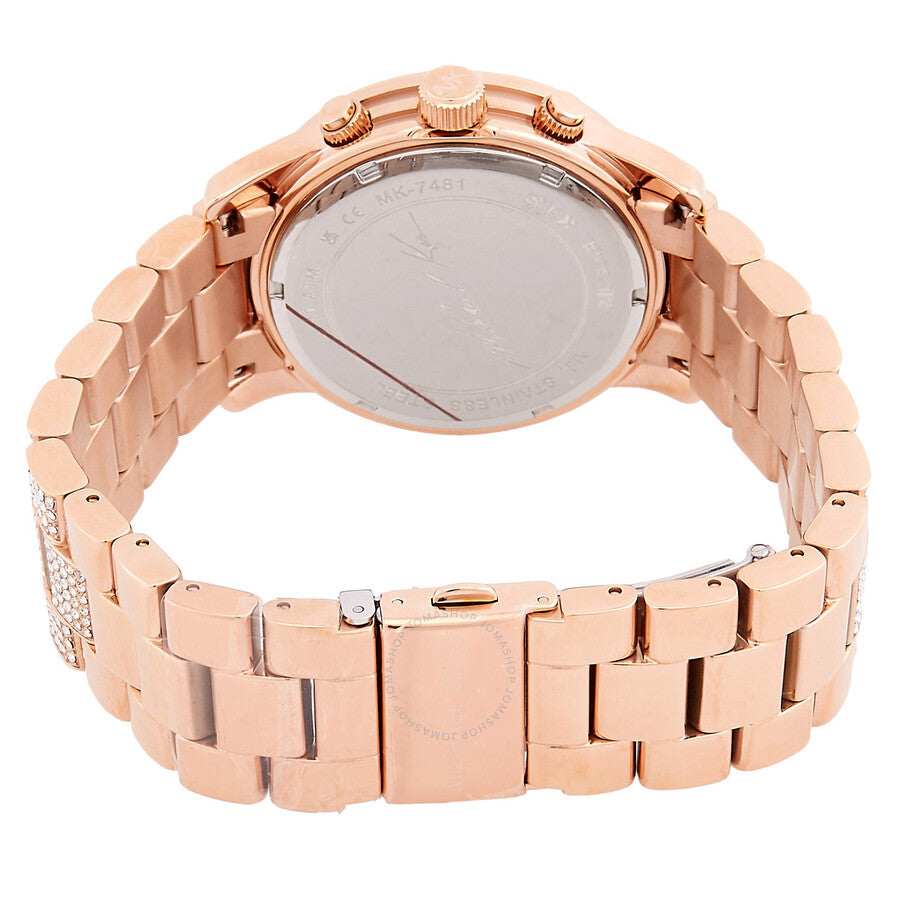 Michael Kors Runway Chronograph Quartz Crystal Rose Gold Dial Ladies Watch MK7481