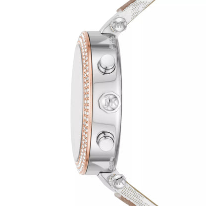 Michael Kors Parker Pavé Two-tone Signature-Print PVC and Leather Strap Women's Watch - MK6950