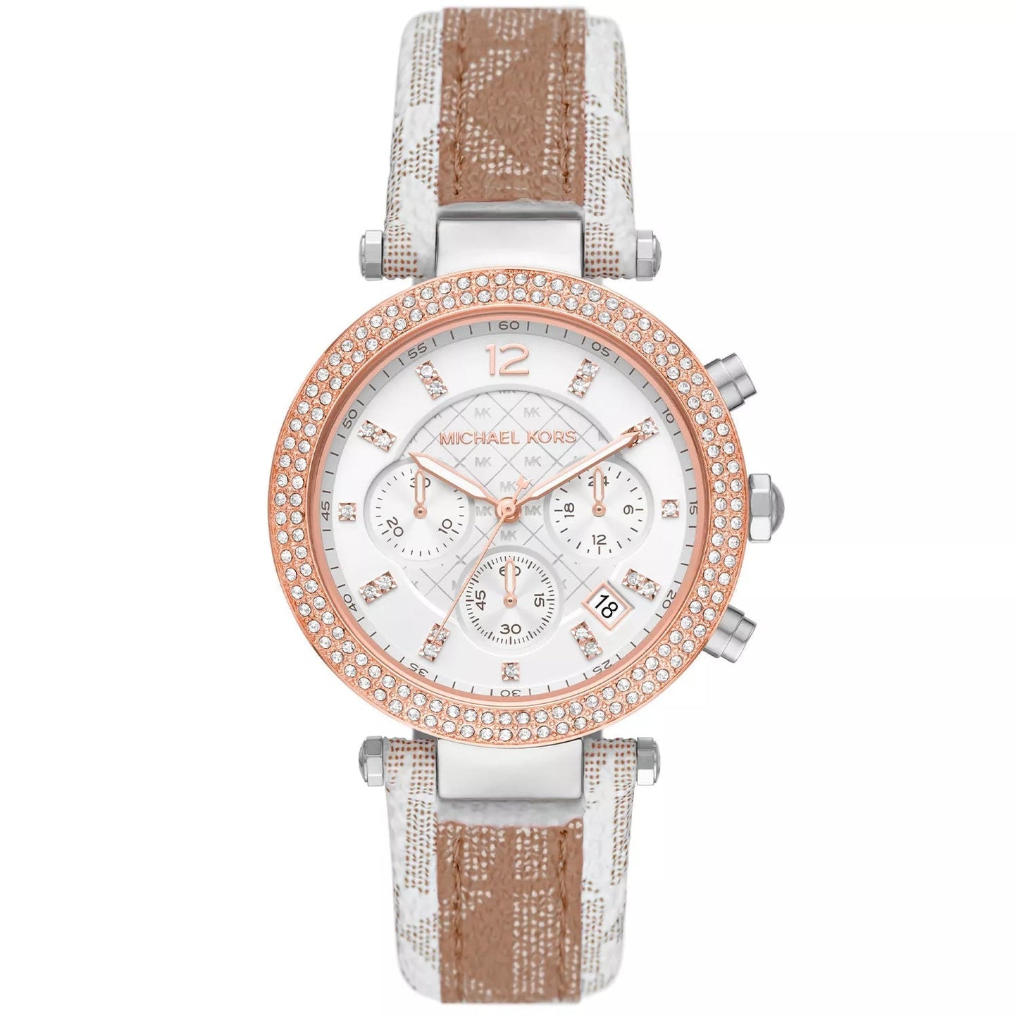 Michael Kors Parker Pavé Two-tone Signature-Print PVC and Leather Strap Women's Watch - MK6950
