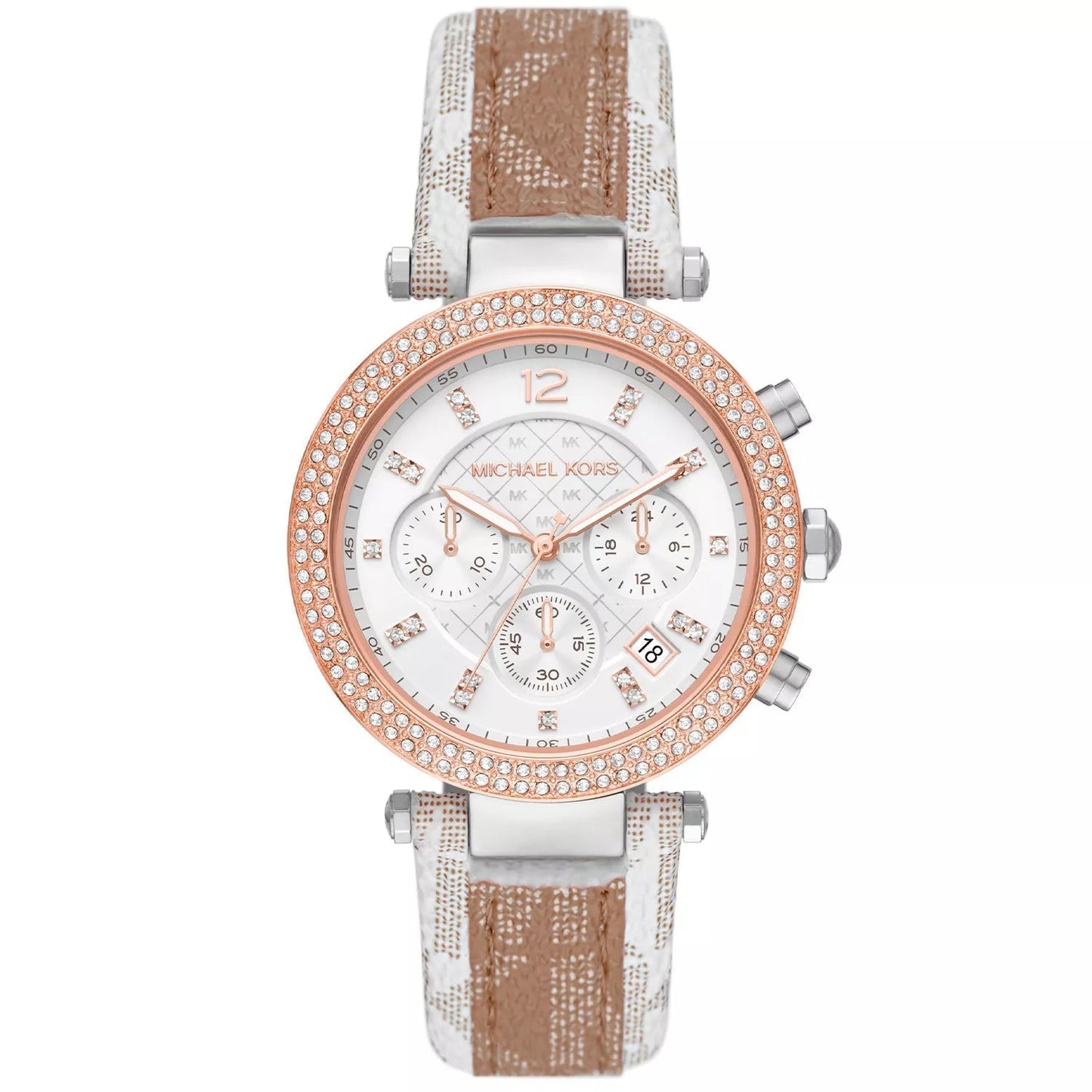 Michael Kors Parker Pavé Two-tone Signature-Print PVC and Leather Strap Women's Watch - MK6950