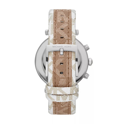 Michael Kors Parker Pavé Two-tone Signature-Print PVC and Leather Strap Women's Watch - MK6950