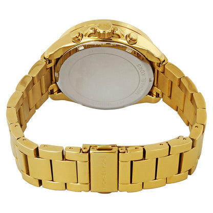 Michael Kors Wren MK6095 case back showing gold tone stainless steel and bracelet