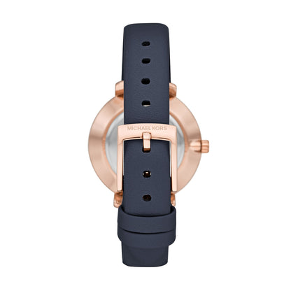 Michael Kors Pyper Three-Hand Rose Gold-Tone and Blue Leather Women's Watch - MK2804