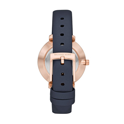 Michael Kors Pyper Three-Hand Rose Gold-Tone and Blue Leather Women's Watch - MK2804