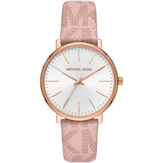 Michael Kors Pyper Silver Dial Pink Genuine Leather Women's Watch - MK2859