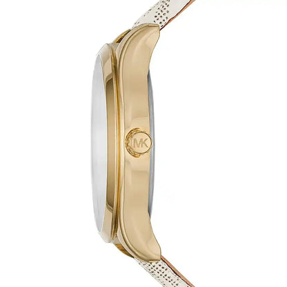 Michael Kors Mini Jaycie Gold Dial Beige Coated Canvas Strap Women's Watch - MK2861
