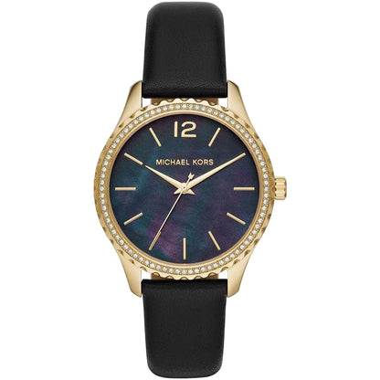 Michael Kors Layton Black MOP Dial Black Genuine Leather Women's Watch - MK2911