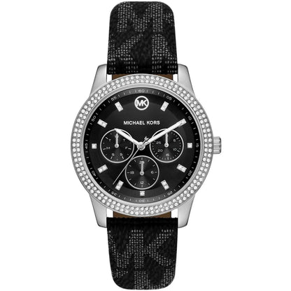 Michael Kors Tibby Chronograph Black Dial Black Genuine Leather Women's Watch - MK2976