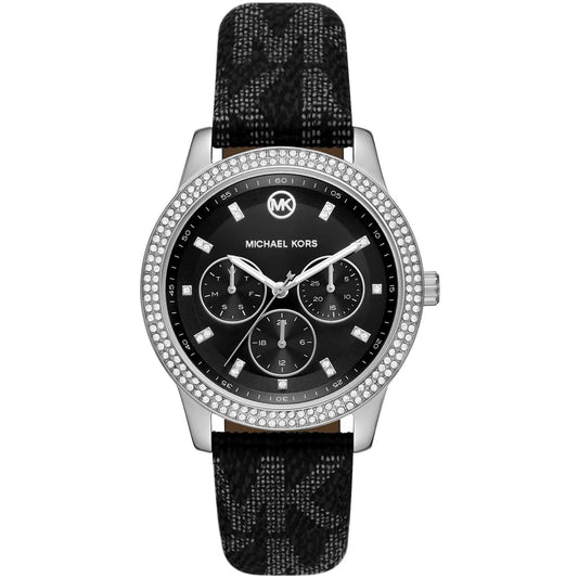 Michael Kors Tibby Chronograph Black Dial Black Genuine Leather Women's Watch - MK2976