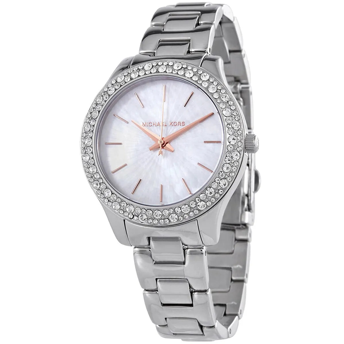 Michael Kors Liliane Pave White MOP Dial Silver Women's Watch - MK4556