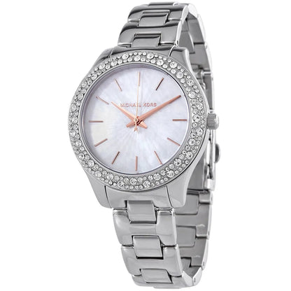 Michael Kors Liliane Pave White MOP Dial Silver Women's Watch - MK4556