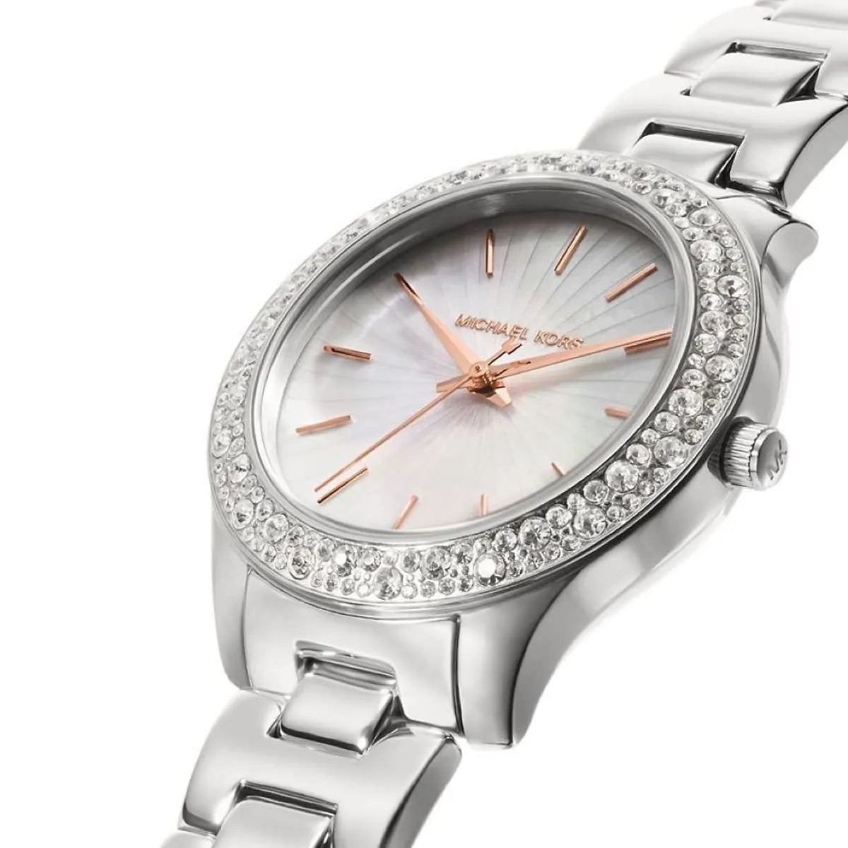 Michael Kors Liliane Pave White MOP Dial Silver Women's Watch - MK4556