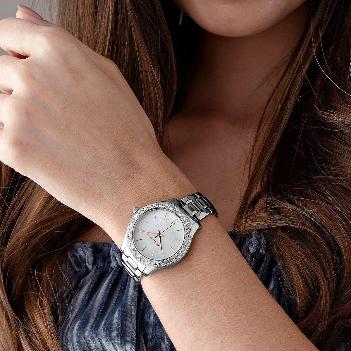 Michael Kors Liliane Pave White MOP Dial Silver Women's Watch - MK4556