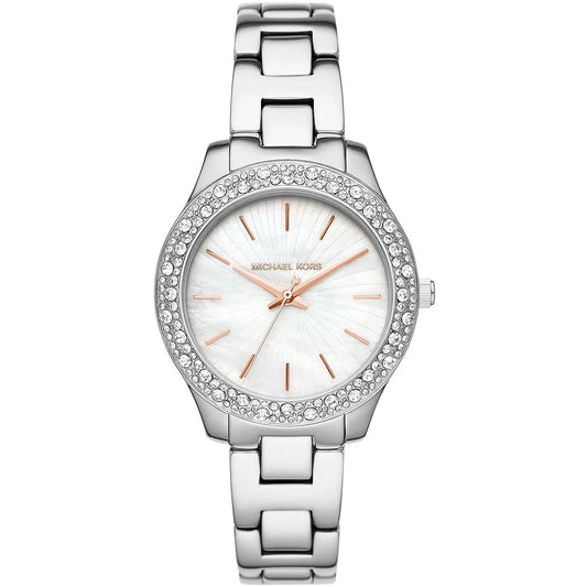Michael Kors Liliane Pave White MOP Dial Silver Women's Watch - MK4556
