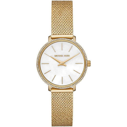 Michael Kors Pyper Quartz Mother of Pearl White Dial Gold Mesh Bracelet Watch For Women - MK4619