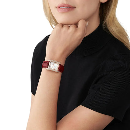 Michael Kors Emery Three-Hand Rectangular Red Genuine Leather Women's Watch - MK4689