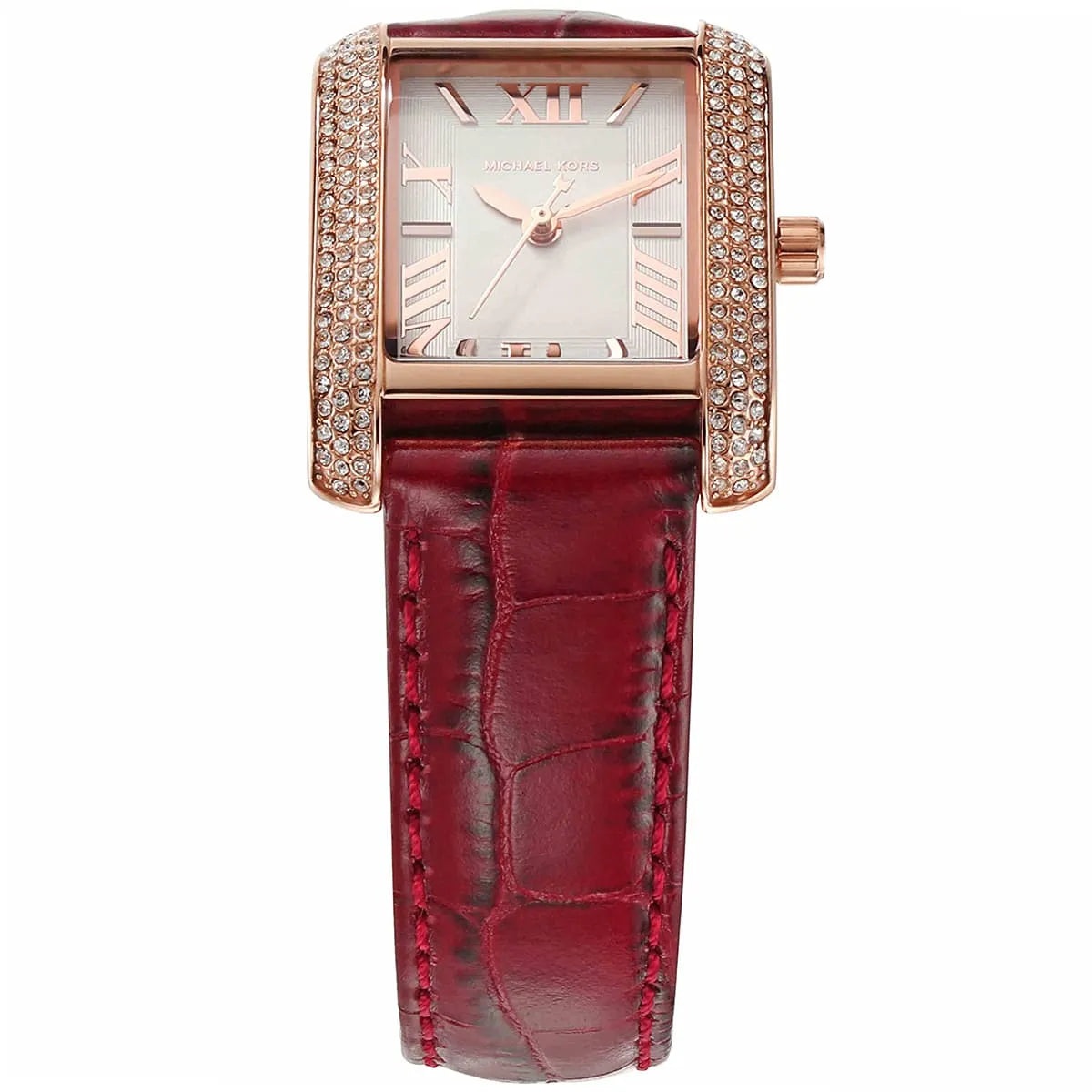Michael Kors Emery Three-Hand Rectangular Red Genuine Leather Women's Watch - MK4689