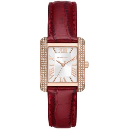 Michael Kors Emery Three-Hand Rectangular Red Genuine Leather Women's Watch - MK4689