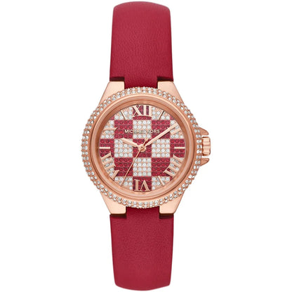 Michael Kors Camille Pave Checkerboard Red Genuine Leather Women's Watch - MK4701
