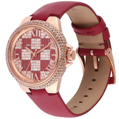 Michael Kors Camille Pave Checkerboard Red Genuine Leather Women's Watch - MK4701