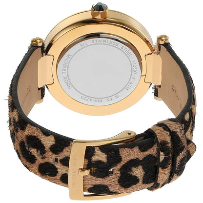 Michael Kors Parker Pavé Gold Bezel Brown/Black Genuine Leather Women's Watch - MK4723