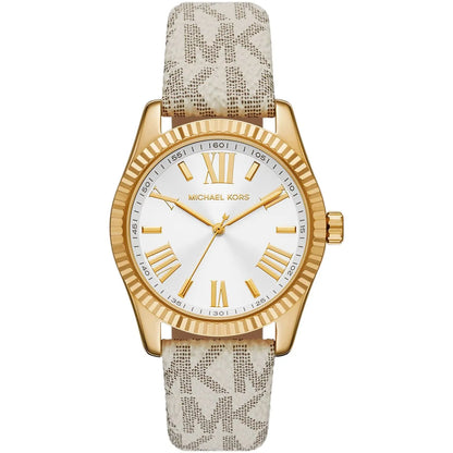 Michael Kors Lexington White Dial Grey Genuine Leather Women's Watch - MK4746