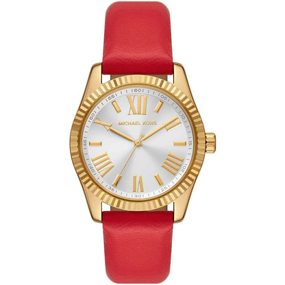 Michael Kors Lexington Gold White Dial Red Genuine Leather Women's Watch - MK4747