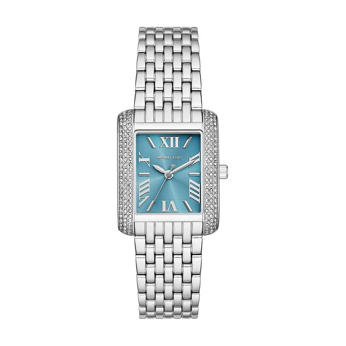 Michael Kors Emery silver-tone women's watch with turquoise dial and crystal-accented case