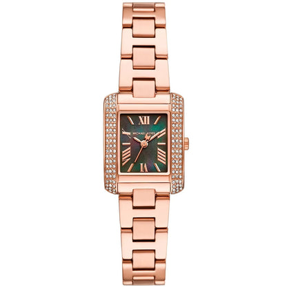 Michael Kors Mini Emery Pavé Rectangular Green MOP Dial Rose Gold Women's Watch - MK4868