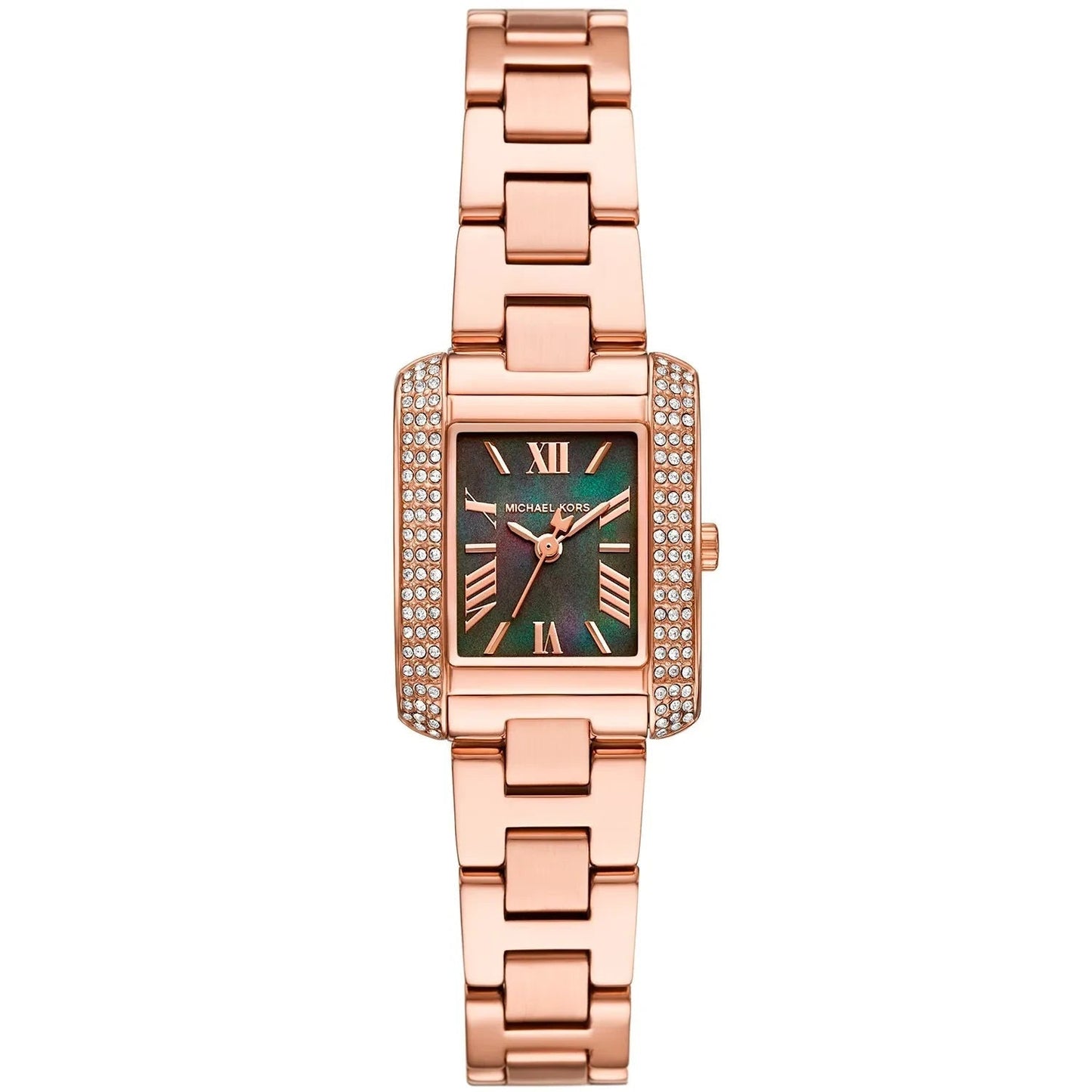 Michael Kors Mini Emery Pavé Rectangular Green MOP Dial Rose Gold Women's Watch - MK4868