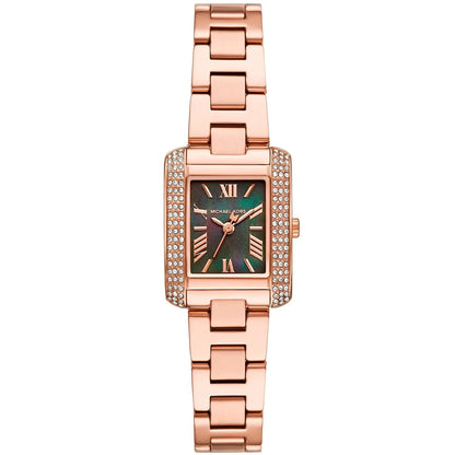 Michael Kors Mini Emery Pavé Rectangular Green MOP Dial Rose Gold Women's Watch - MK4868