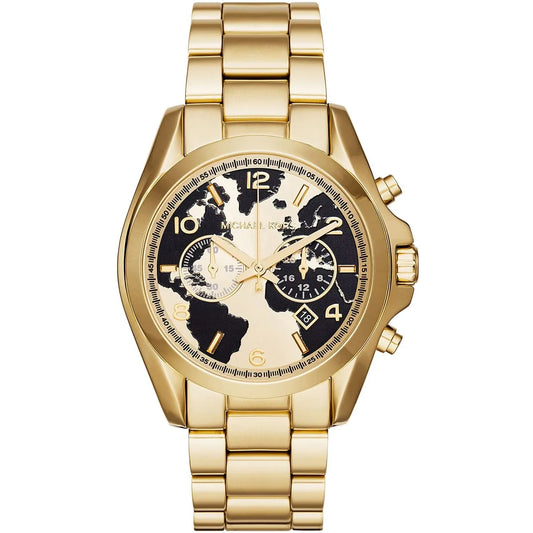 Michael Kors Bradshaw MK6272 gold-tone chronograph watch with black dial and matching metal bracelet