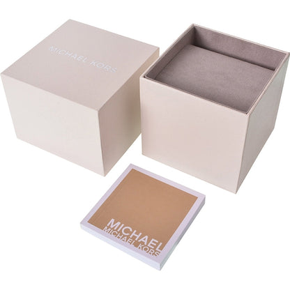 Michael Kors watch packaging including white box and branded presentation case with cloth