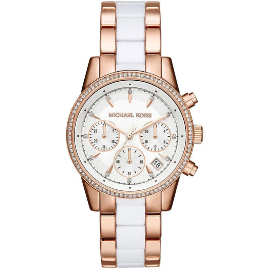 Michael Kors Ritz Chronograph White Dial Rose Gold and Acetate Women's Watch - MK6324