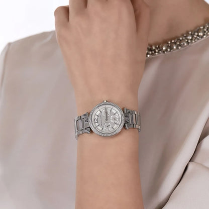 Michael Kors Parker Mini Multifunction White Dial Silver Women's Watch - MK6350